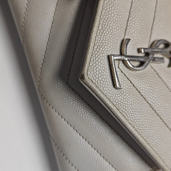 Chevron Calfskin Card Holder Small White