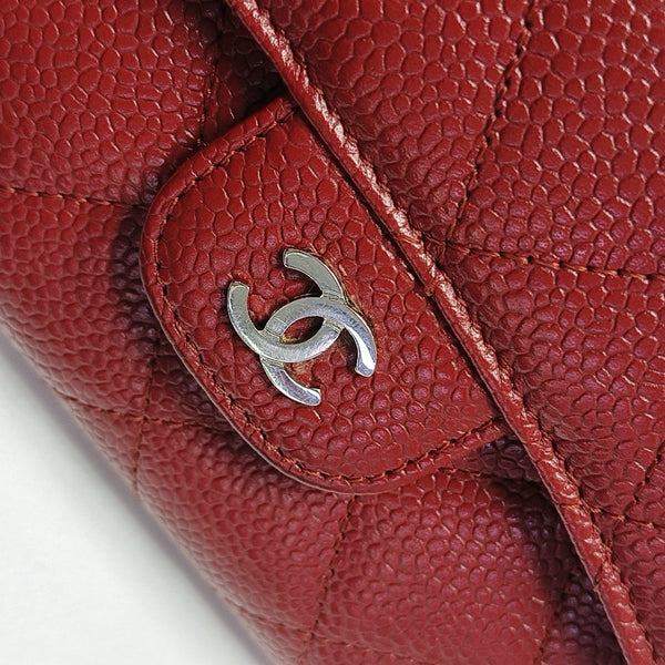 CLASSIC FLAP Mini Quilted Grained Calfskin Red Wallet