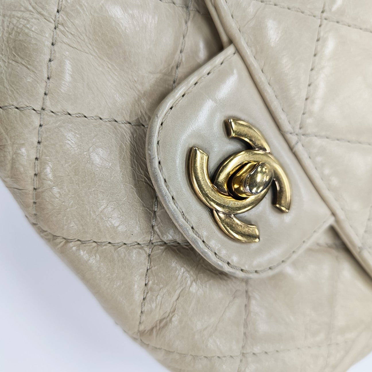 Quilted Calfskin Shoulder Bag Beige