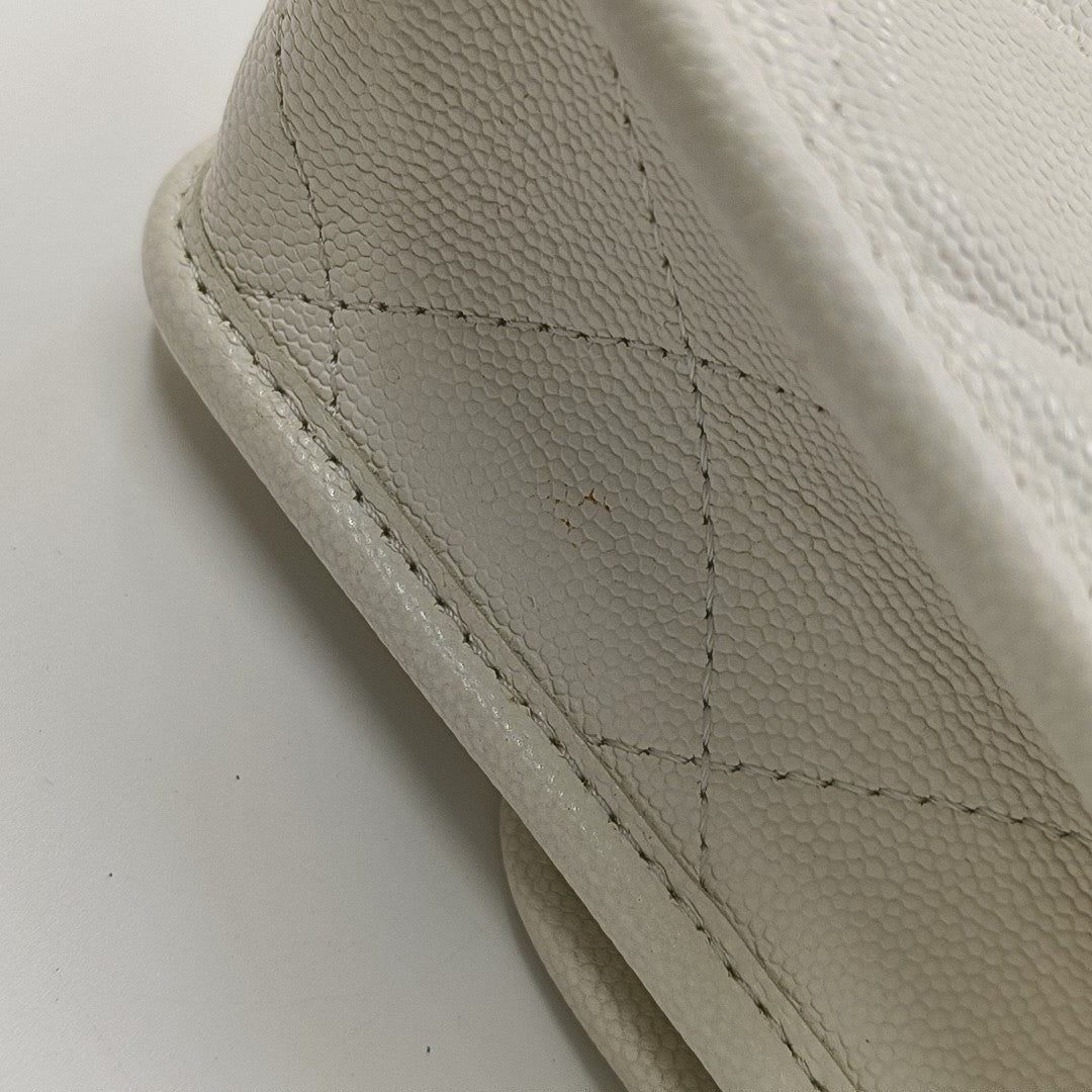 Quilted Grained Calfskin Shoulder Bag Small White