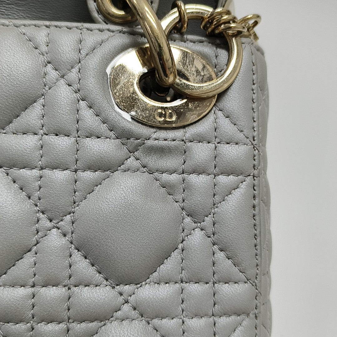 Lady Dior Mini Cannage Lambskin Gray