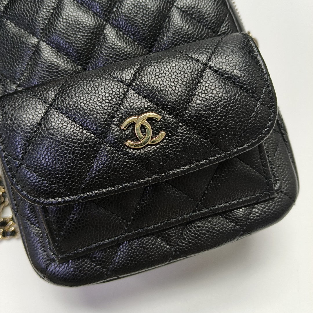 Quilted Grained Calfskin Backpack Mini Black