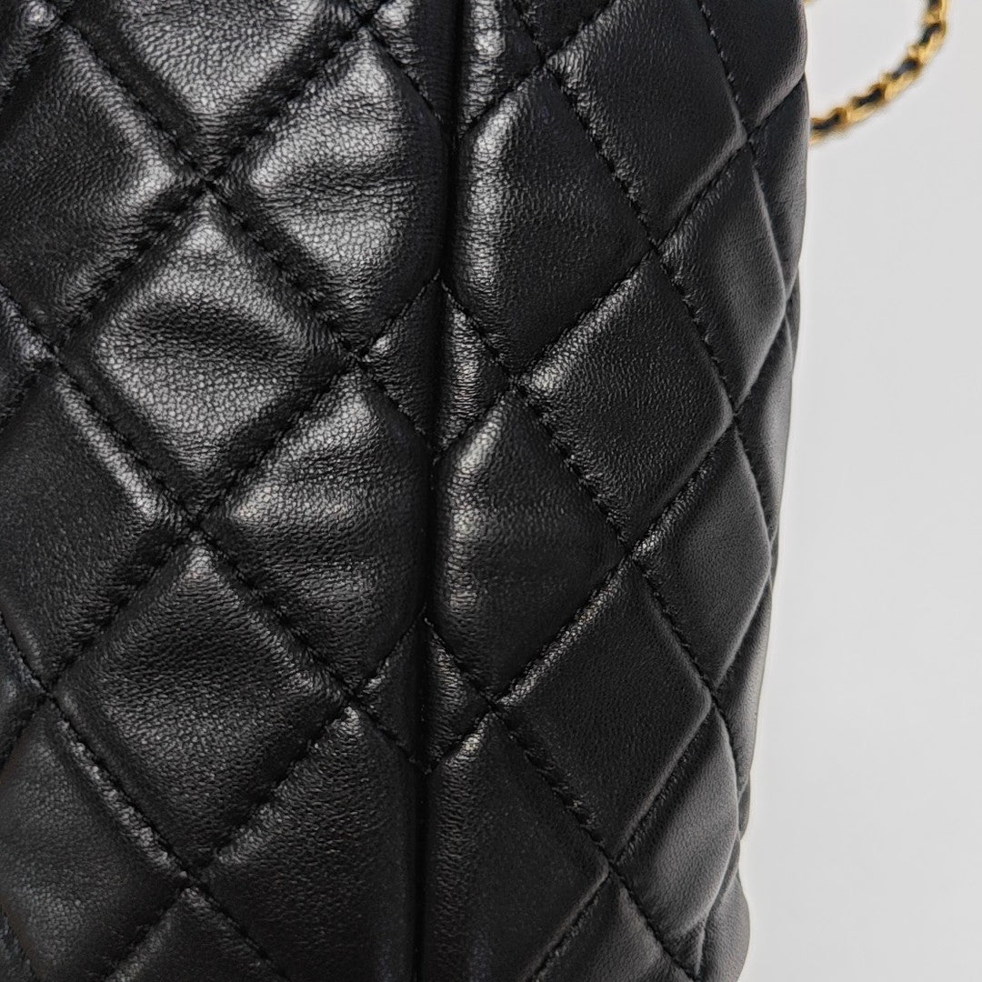 Quilted Lambskin Bucket Bag Black