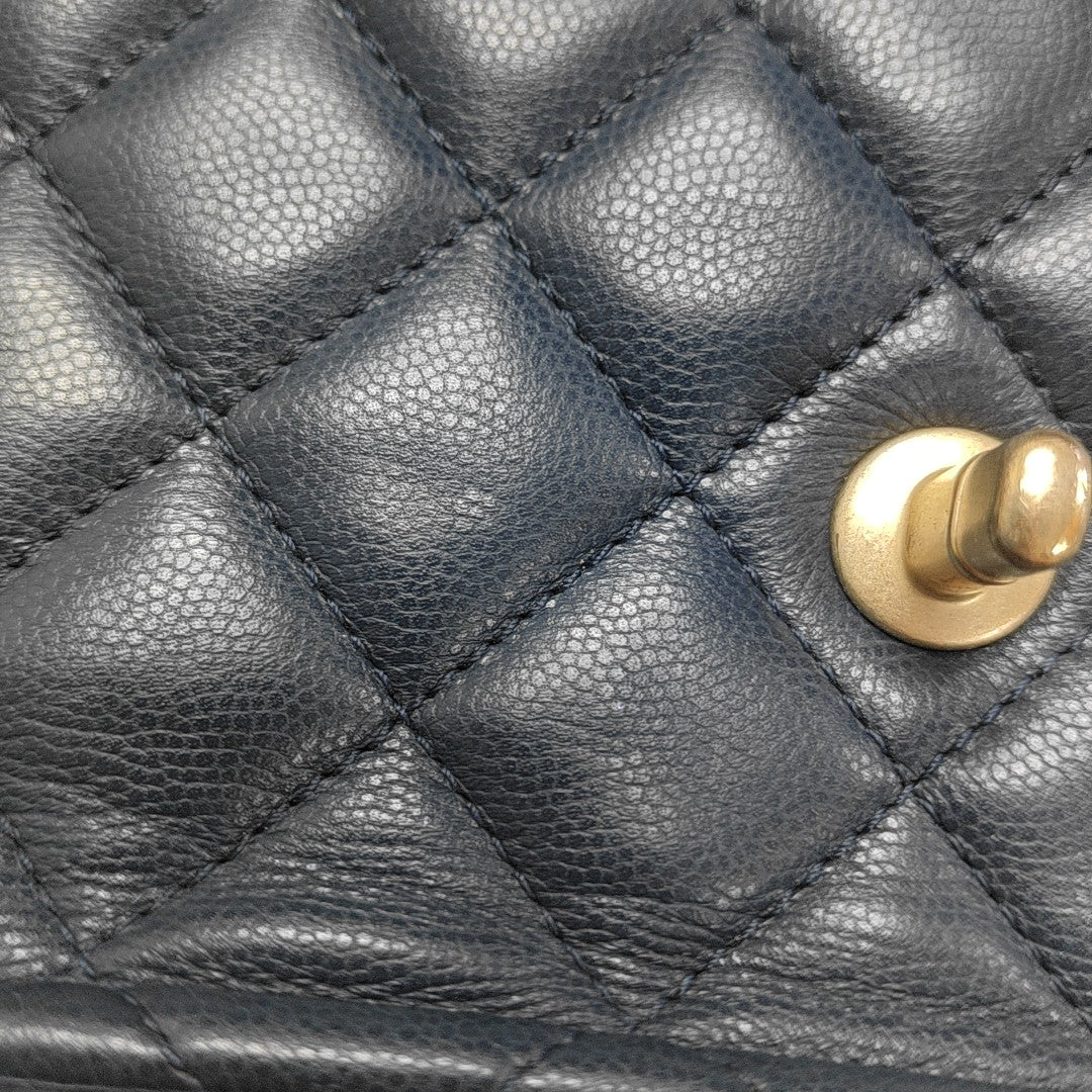 Quilted Grained Calfskin Shoulder Bag Medium Blue