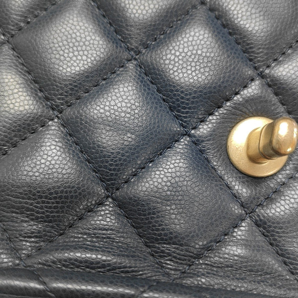 Quilted Grained Calfskin Shoulder Bag Medium Blue