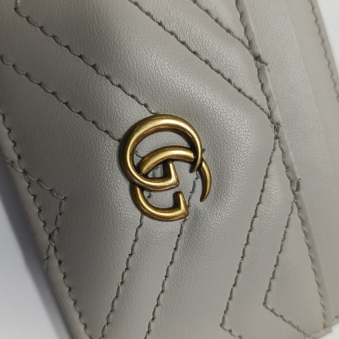 GG Marmont Mini Quilted Calfskin Gray Card Holder
