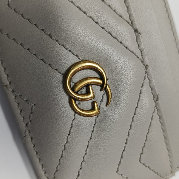 GG Marmont Mini Quilted Calfskin Gray Card Holder