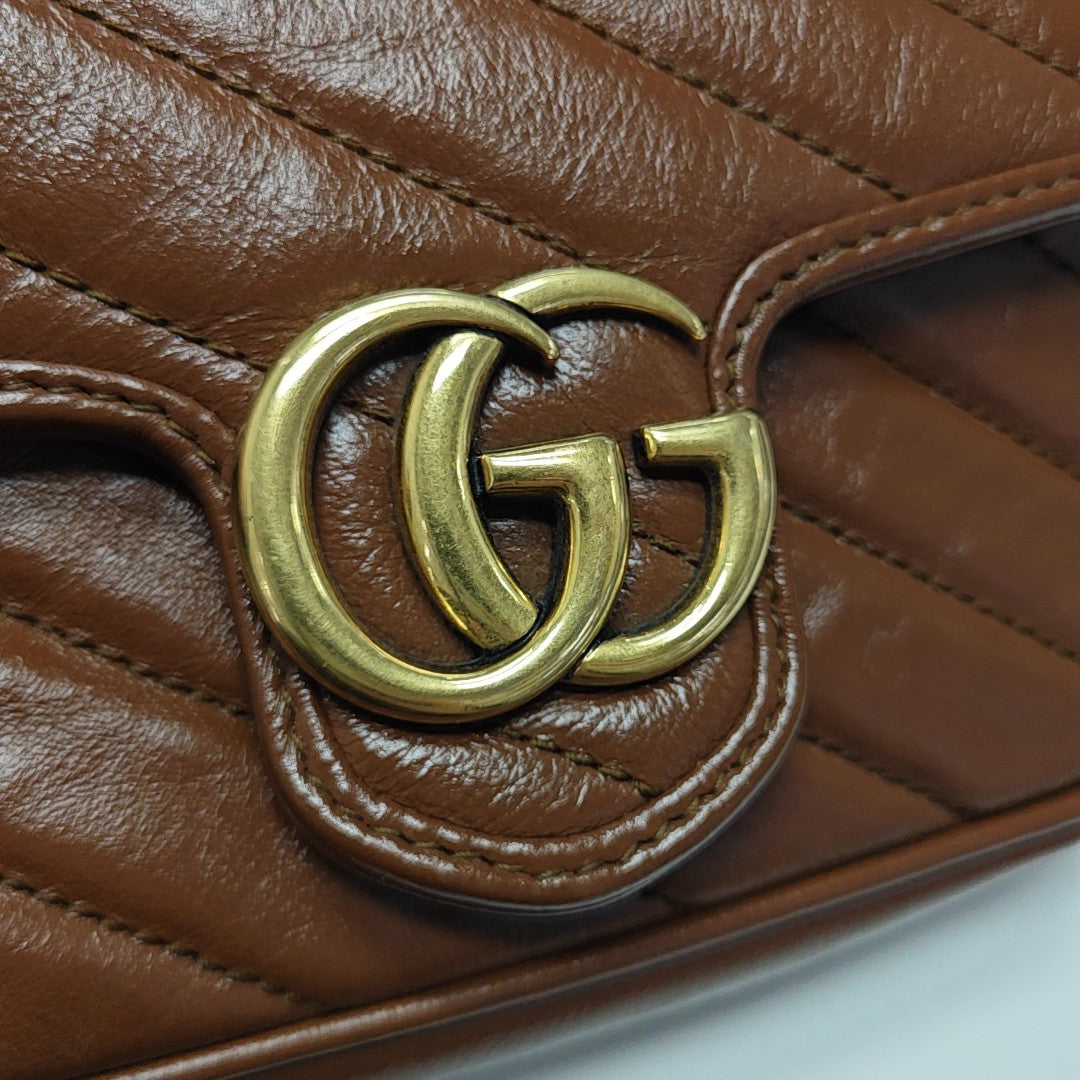 GG Marmont Mini Quilted Calfskin Brown