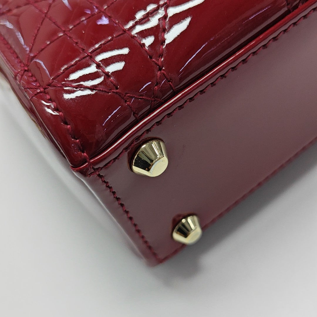 Lady Dior Mini Cannage Patent Leather Red