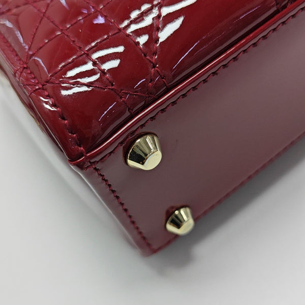Lady Dior Mini Cannage Patent Leather Red