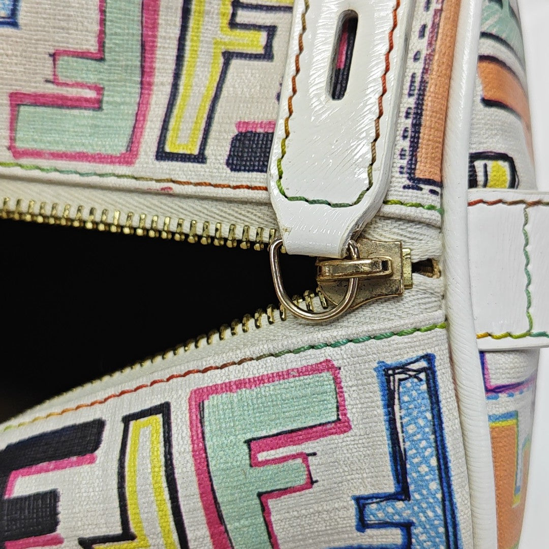 Coated Canvas Top Handle Bag White