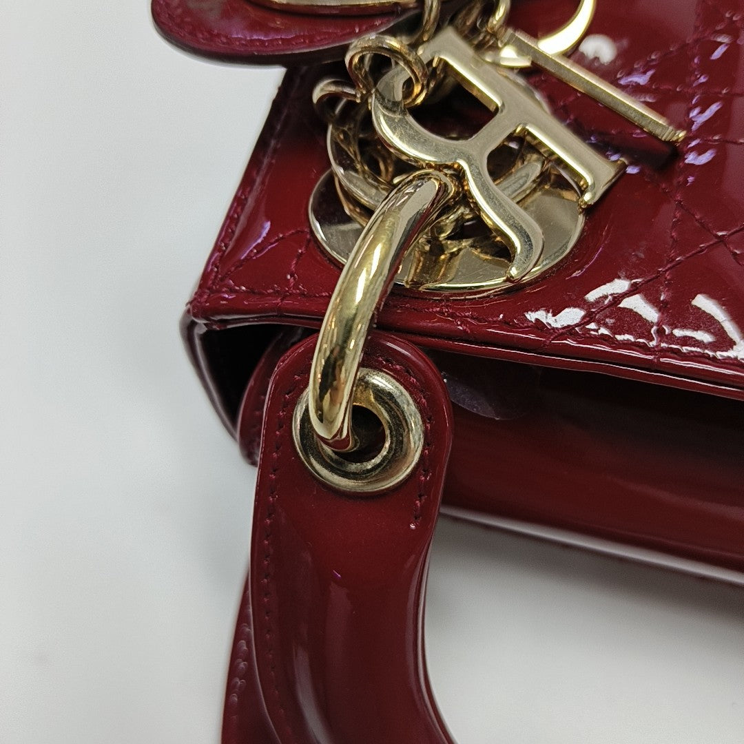 Lady Dior Mini Cannage Patent Calfskin Red