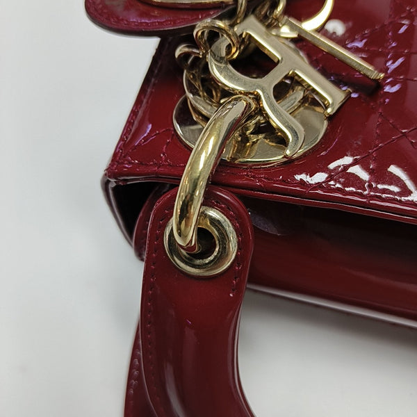 Lady Dior Mini Cannage Patent Calfskin Red