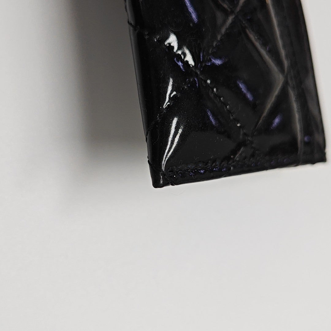 Quilted Patent Leather Card Holder Black