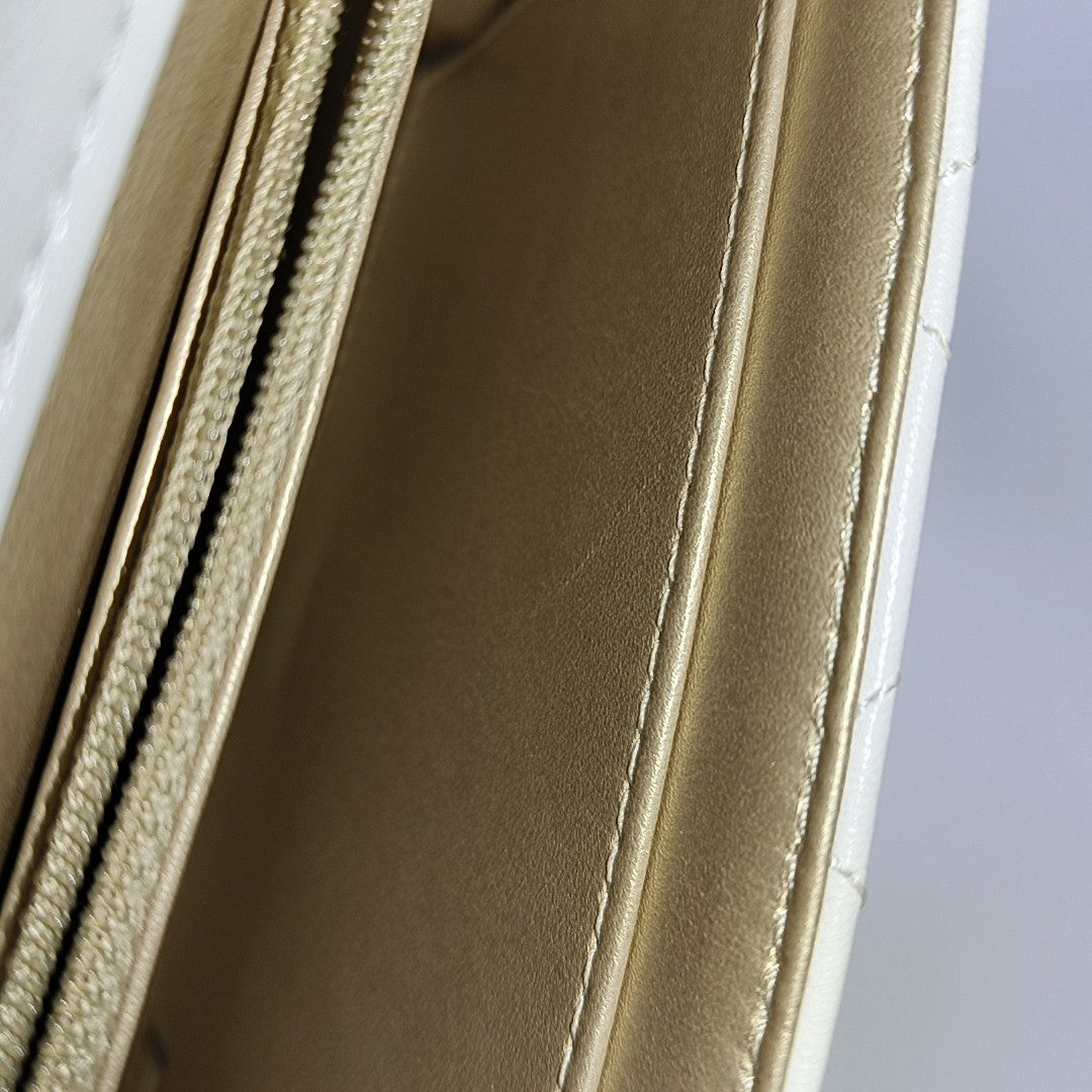 Quilted Lambskin Shoulder Bag White