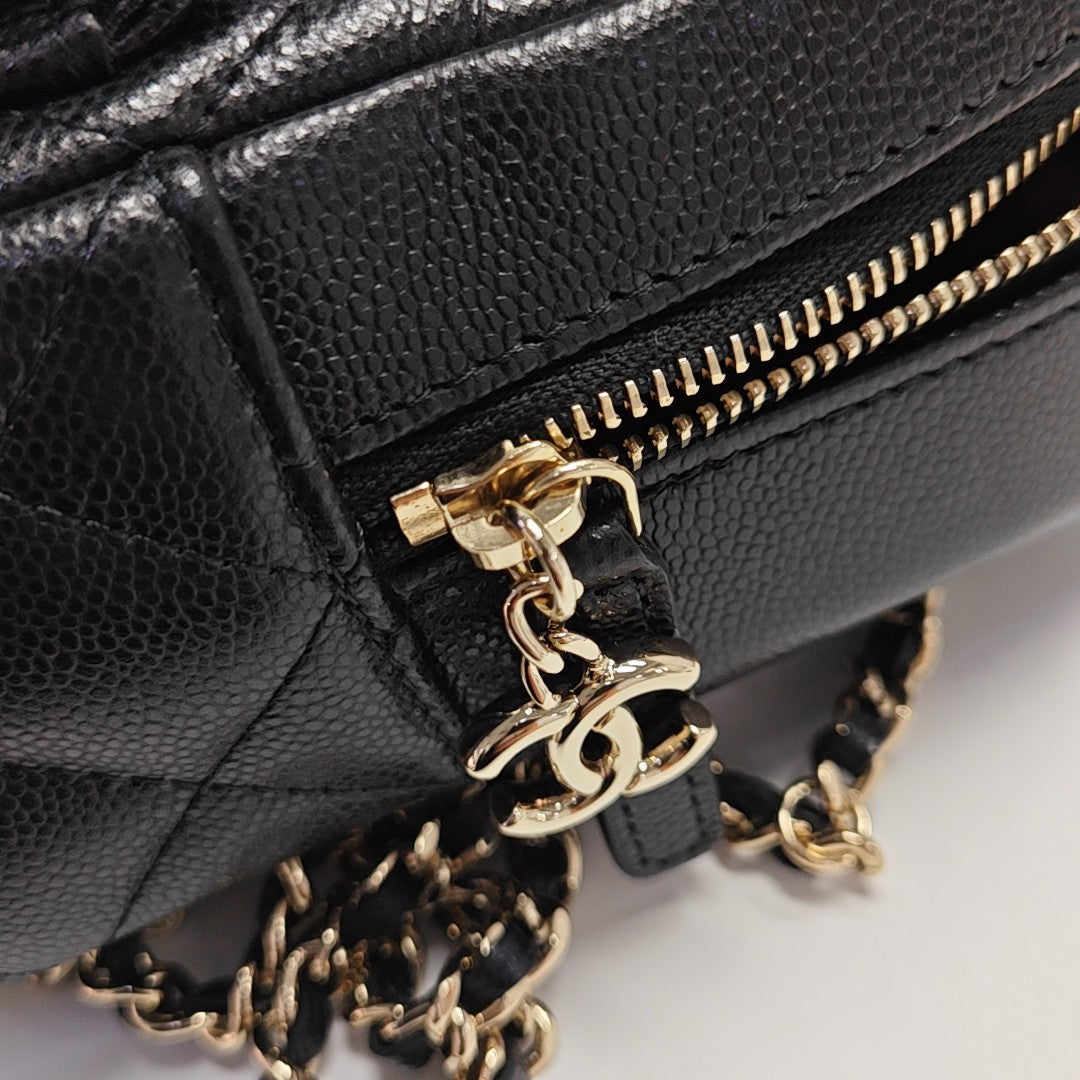 Quilted Grained Calfskin Backpack Mini Black
