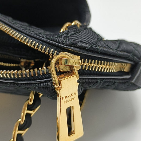Quilted Nylon Shoulder Bag Black