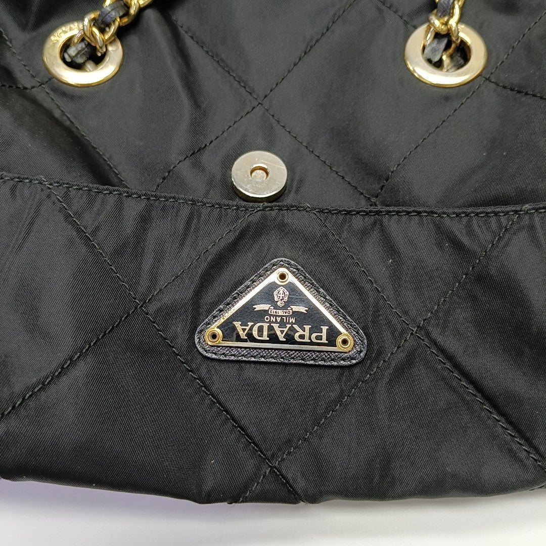 Quilted Nylon Shoulder Bag Black
