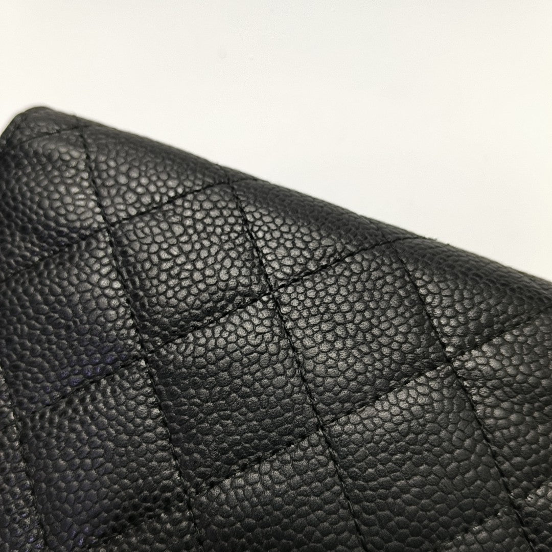Quilted Grained Calfskin Wallet Black