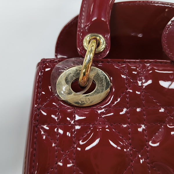 Lady Dior Mini Cannage Patent Calfskin Red