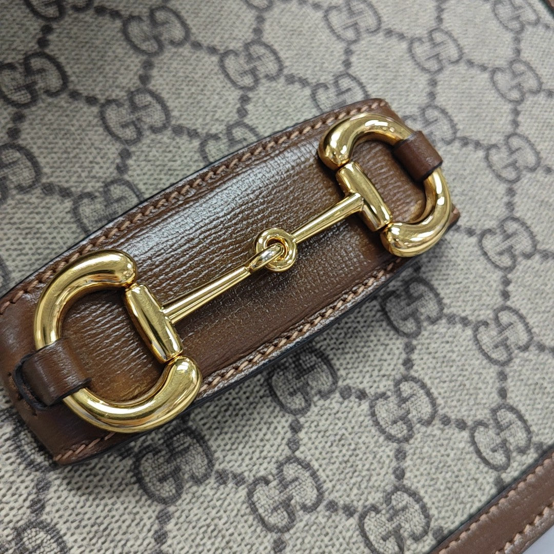Horsebit 1955 Medium Monogram Coated Canvas Beige