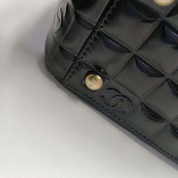 Quilted Patent Leather Tote Bag Black