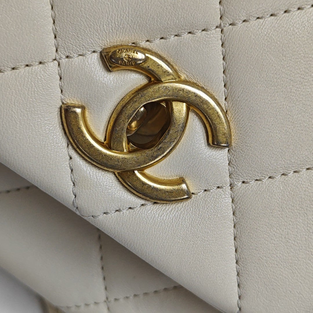 Quilted Calfskin Shoulder Bag White