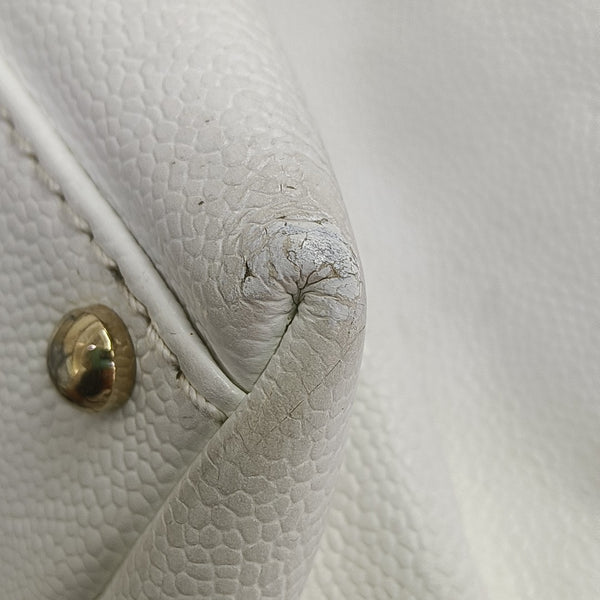 Quilted Grained Calfskin Shoulder Bag White