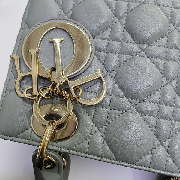 Lady Dior Small Cannage Lambskin Gray