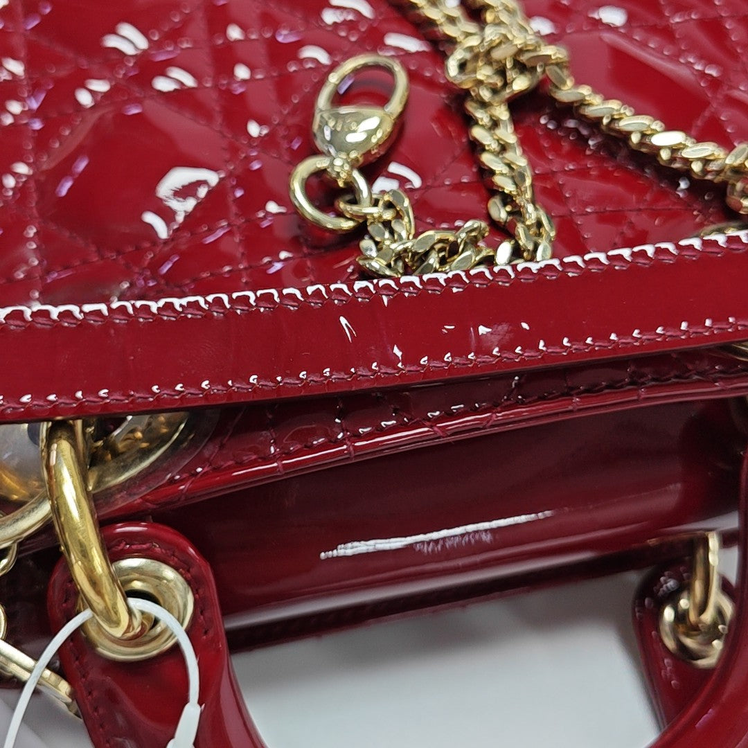 Lady Dior Mini Piel Charol Acolchada Roja