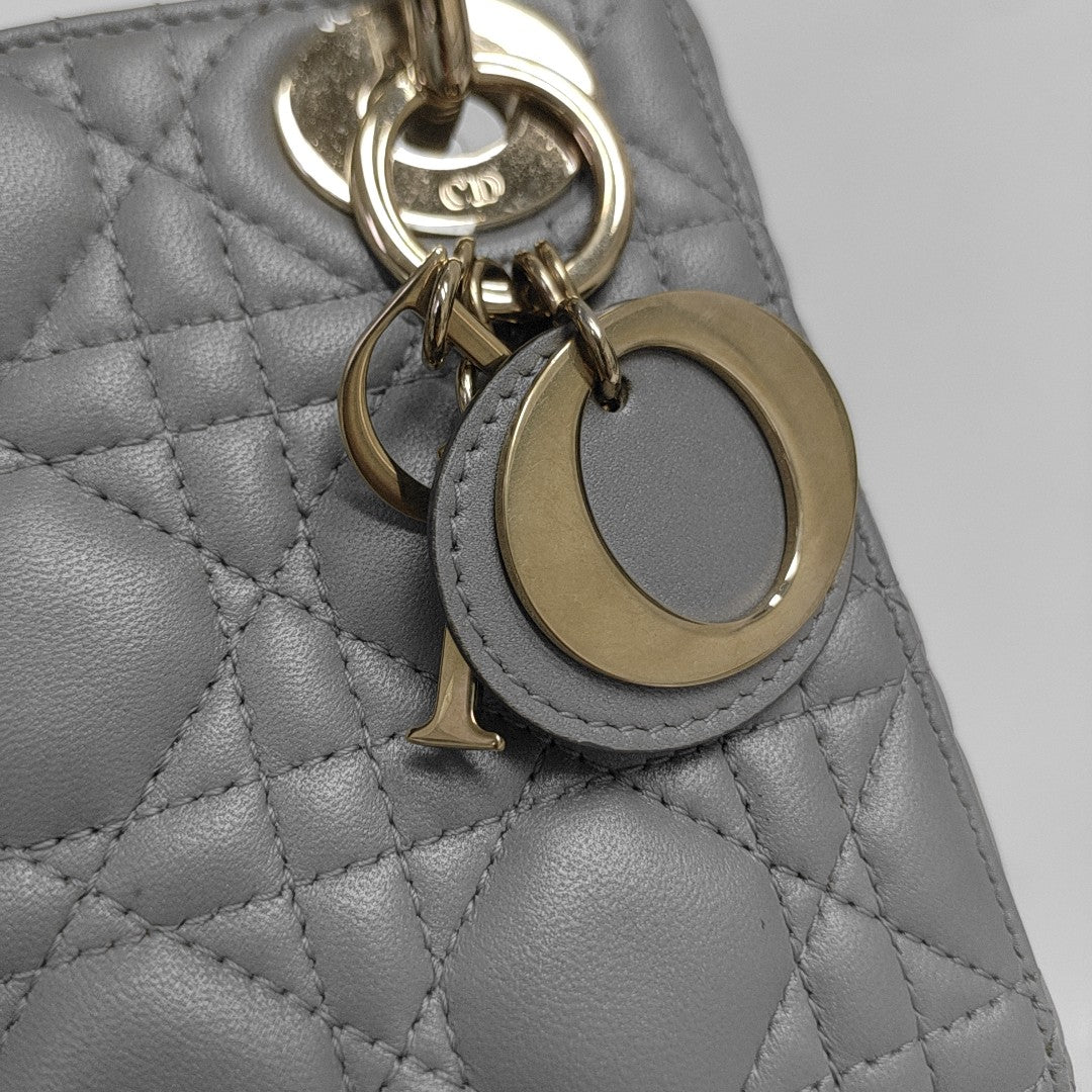 Lady Dior Mini Cannage Lambskin Gray