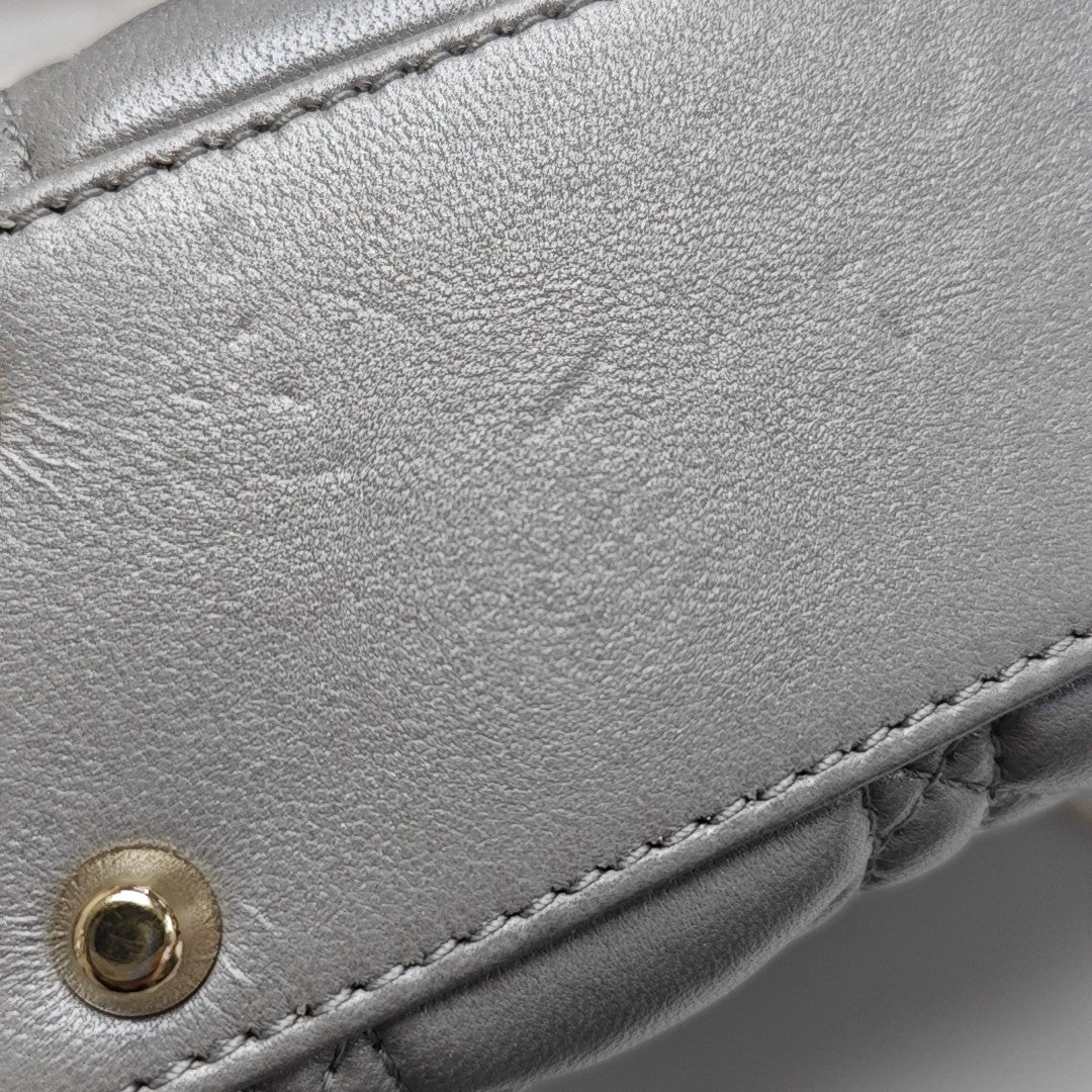 Lady Dior Mini Cannage Lambskin Silver