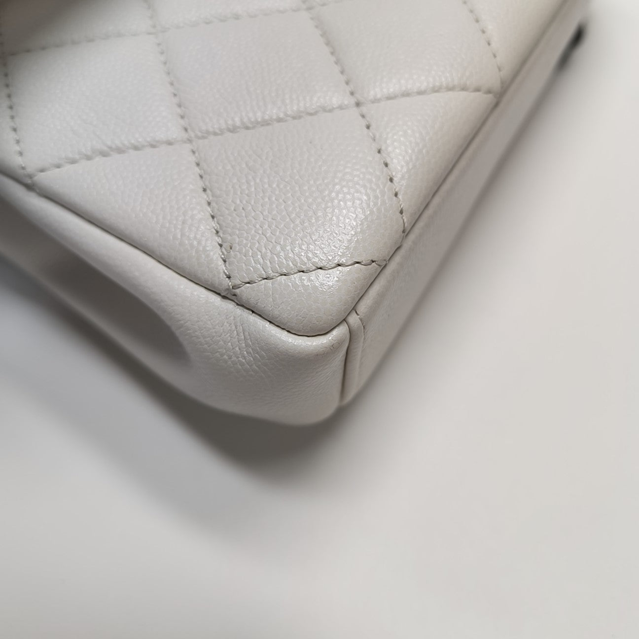 Quilted Grained Calfskin Shoulder Bag Small White