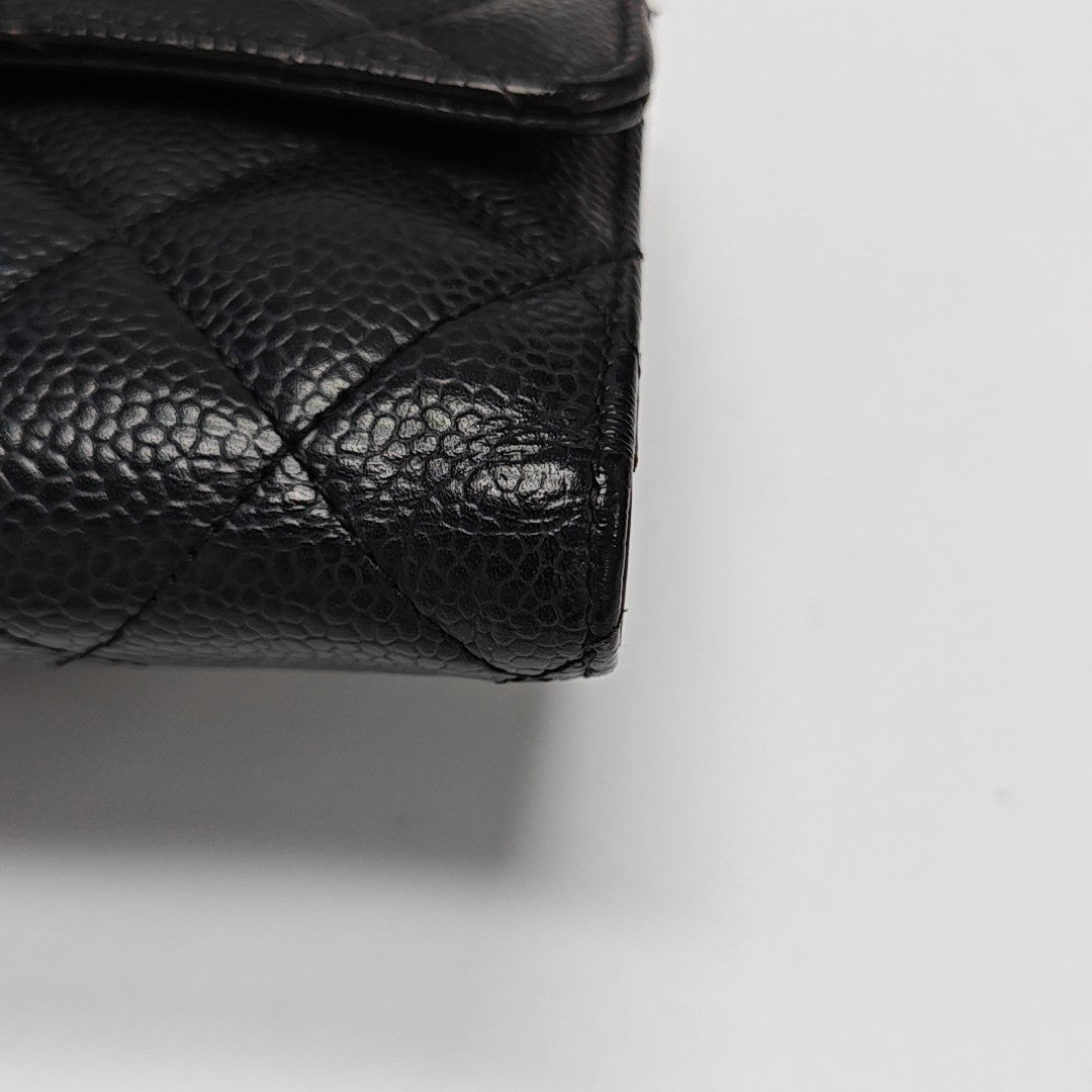 Quilted Grained Calfskin Wallet Black