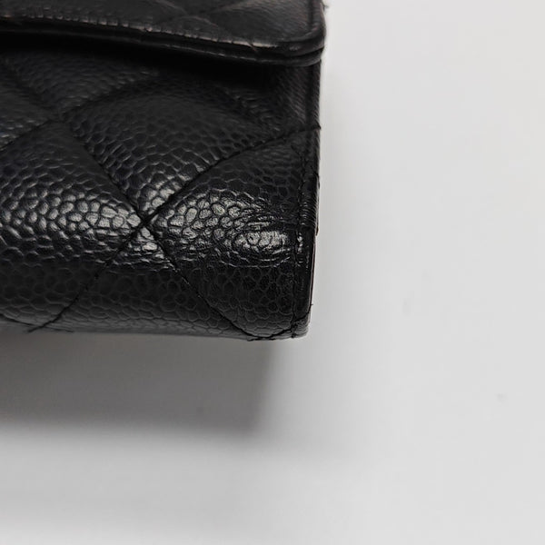Quilted Grained Calfskin Wallet Black