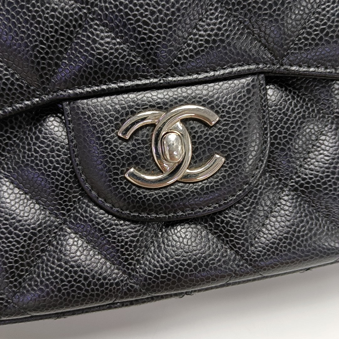Quilted Grained Calfskin Shoulder Bag Large Black