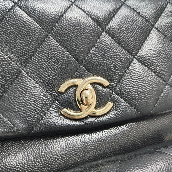 Quilted Grained Calfskin Backpack Small Black