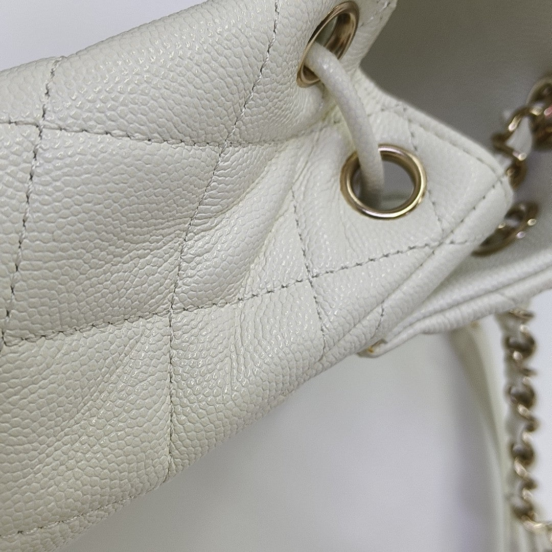 Quilted Grained Calfskin Backpack White
