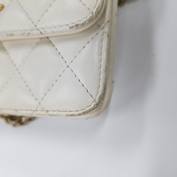 Quilted Lambskin Shoulder Bag White