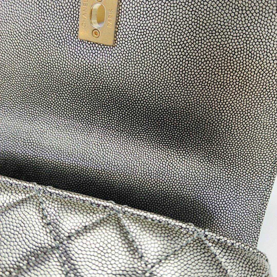 COCO HANDLE Small Quilted Grained Calfskin Silver