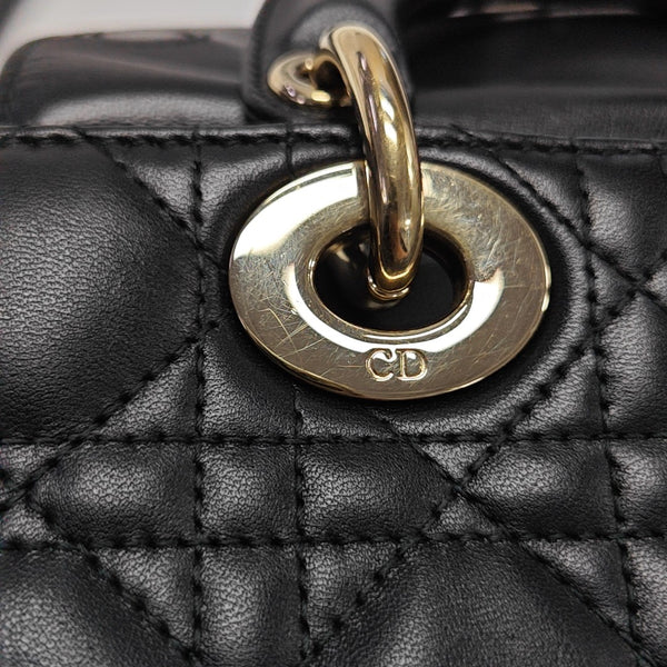 Lady D-Joy Small Quilted Lambskin Black