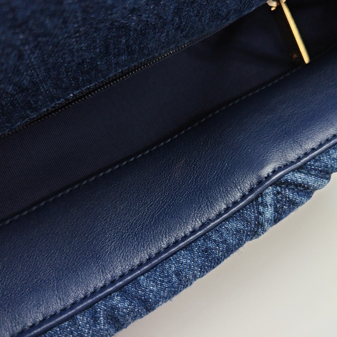 CHANEL 19 Large Quilted Denim Blue