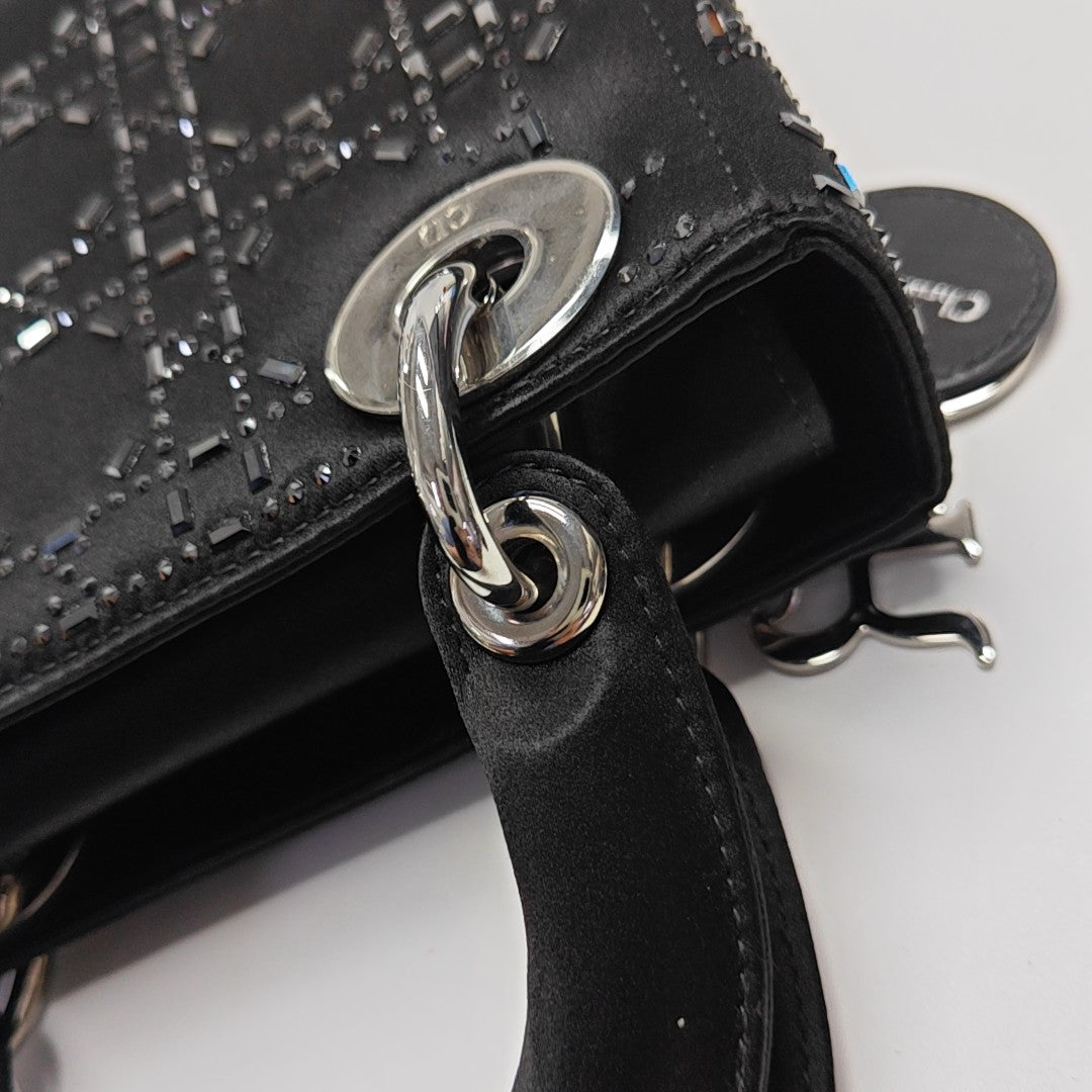 Lady Dior Mini Cannage Silk Satin Black