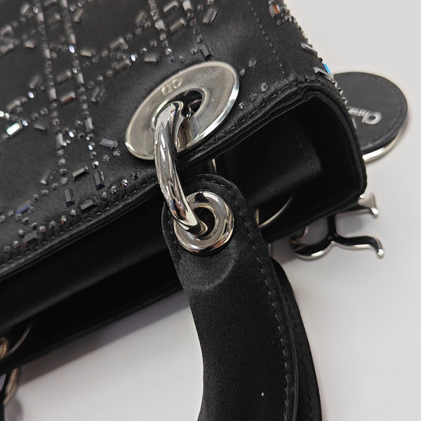Lady Dior Mini Cannage Silk Satin Black