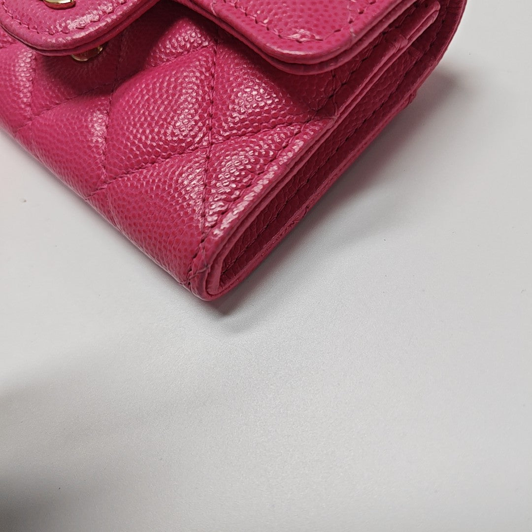 CLASSIC FLAP Quilted Grained Calfskin Pink Card Holder