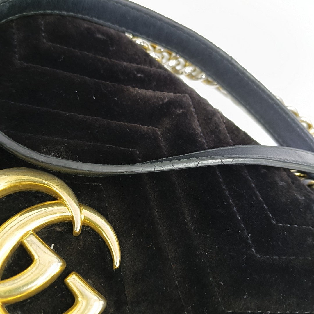 GG Marmont Medium Quilted Velvet Black