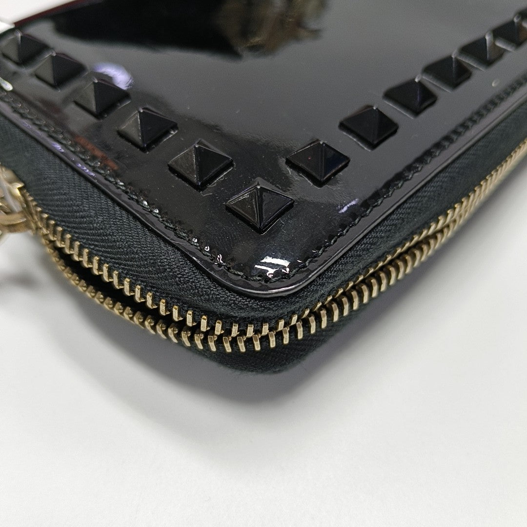 Rockstud Patent Leather Black Wallet