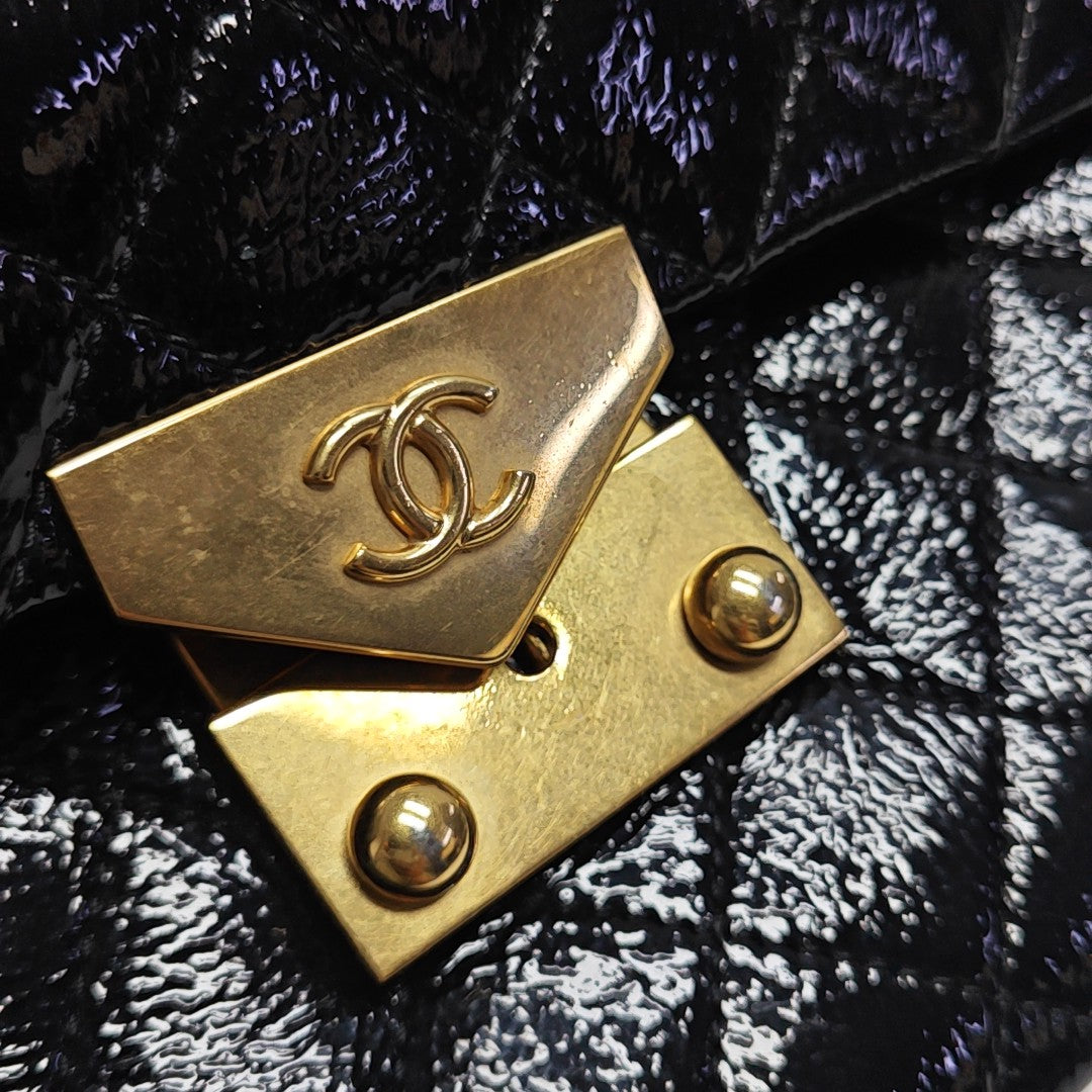Quilted Patent Leather Shoulder Bag Black
