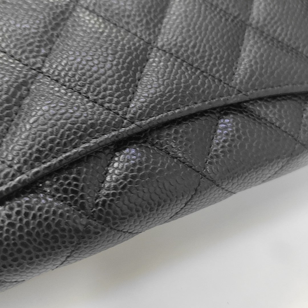 CLASSIC FLAP Mini Quilted Grained Calfskin Black Wallet