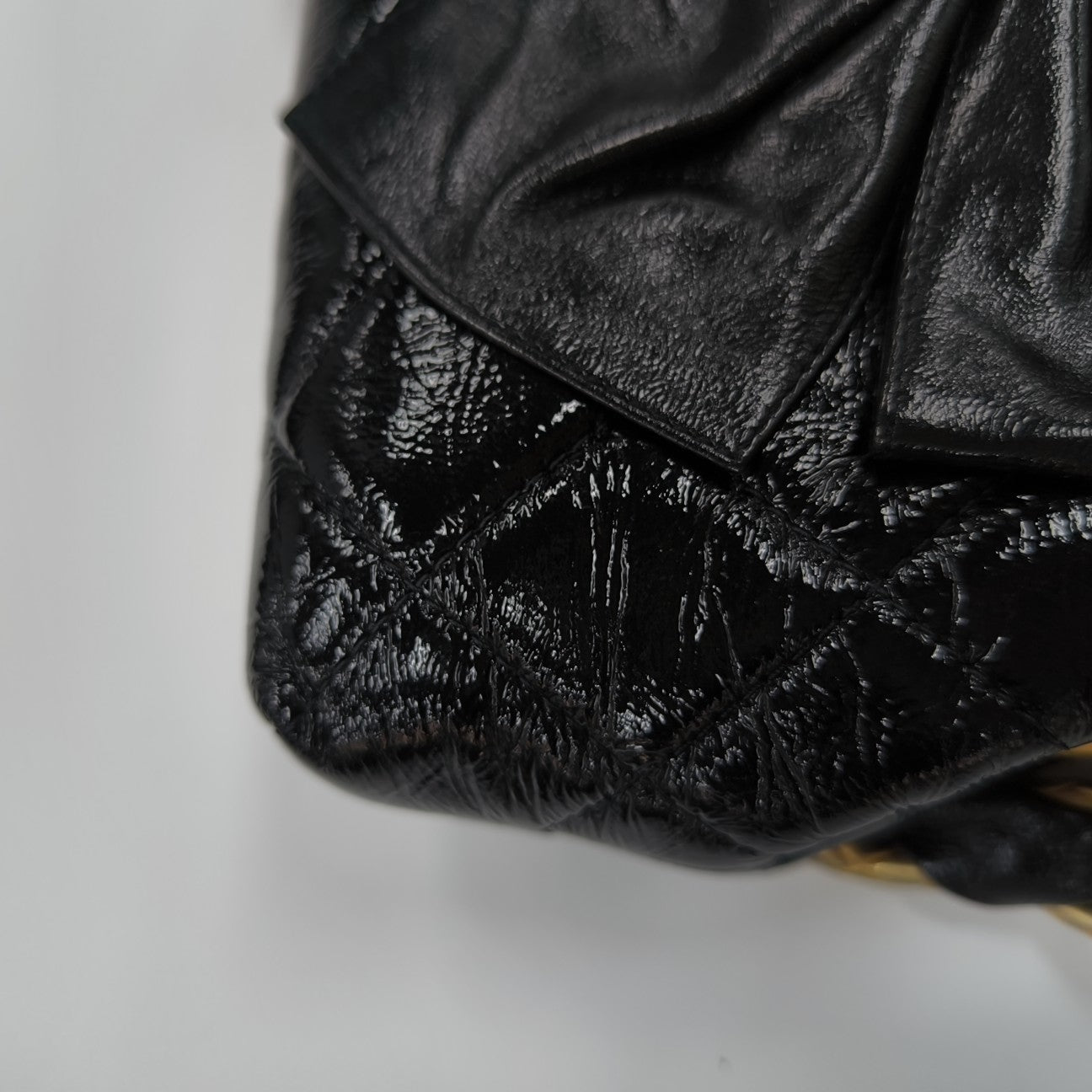 Quilted Patent Leather Top Handle Bag Small Black